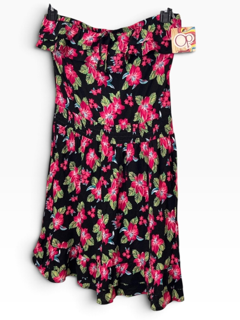 NWT OP Ocean Pacific Tropical Hibiscus Off-Shoulder Beach Cover-Up large Y2K